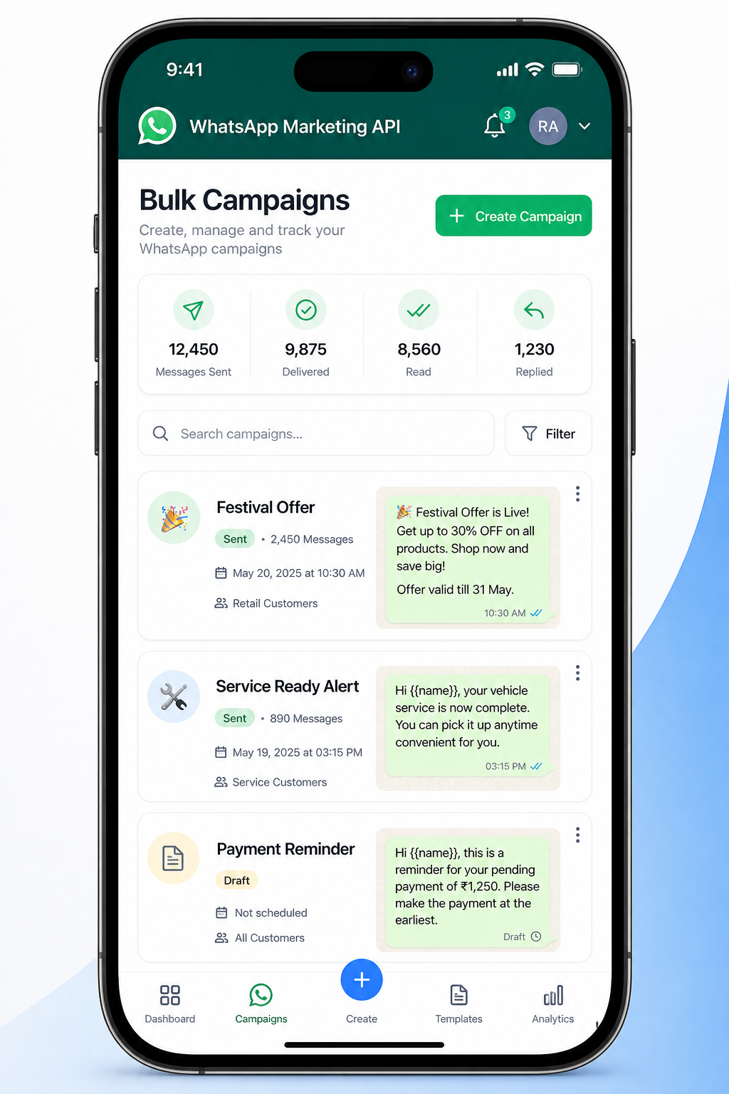 WhatsApp bulk campaigns screen
